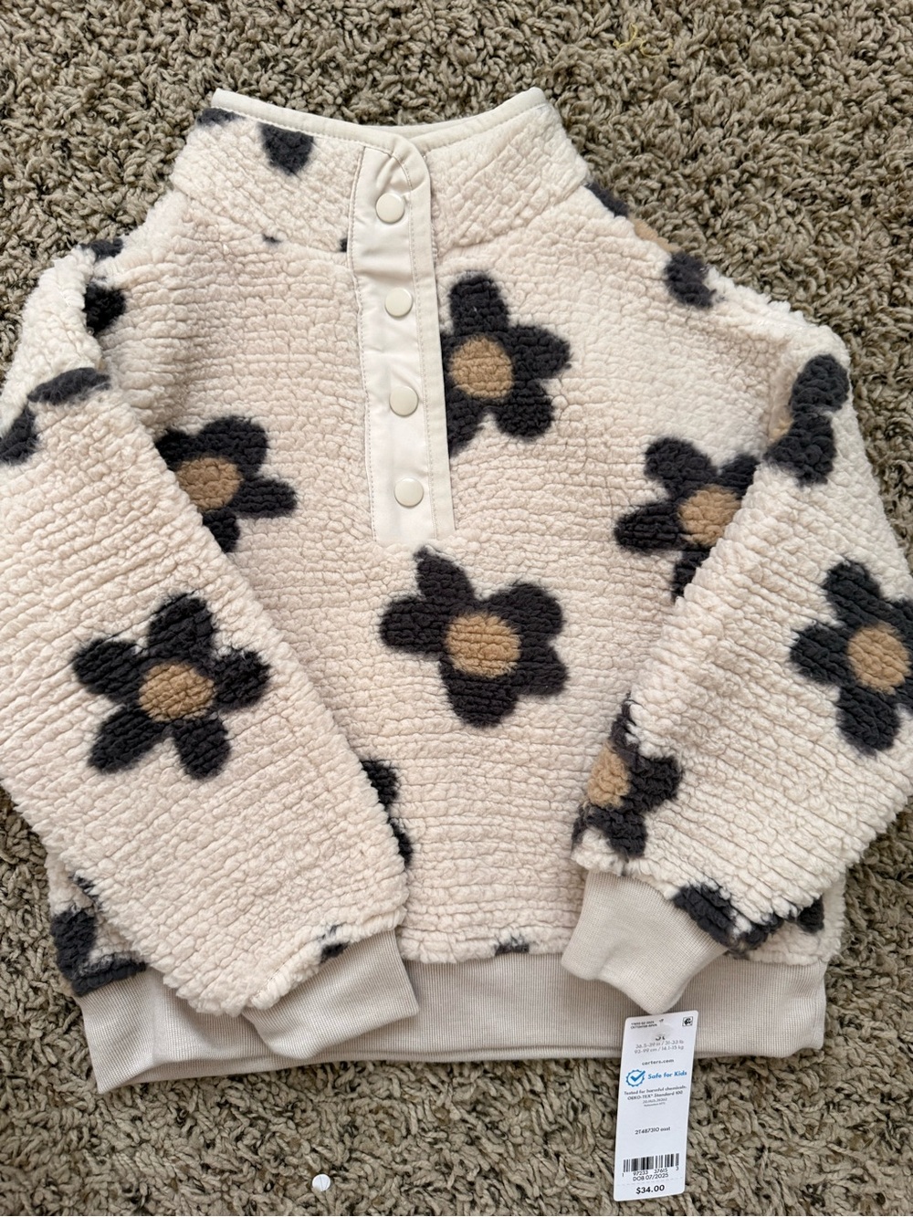 Carter's Cream Sherpa Pullover with Black and Tan Floral Print